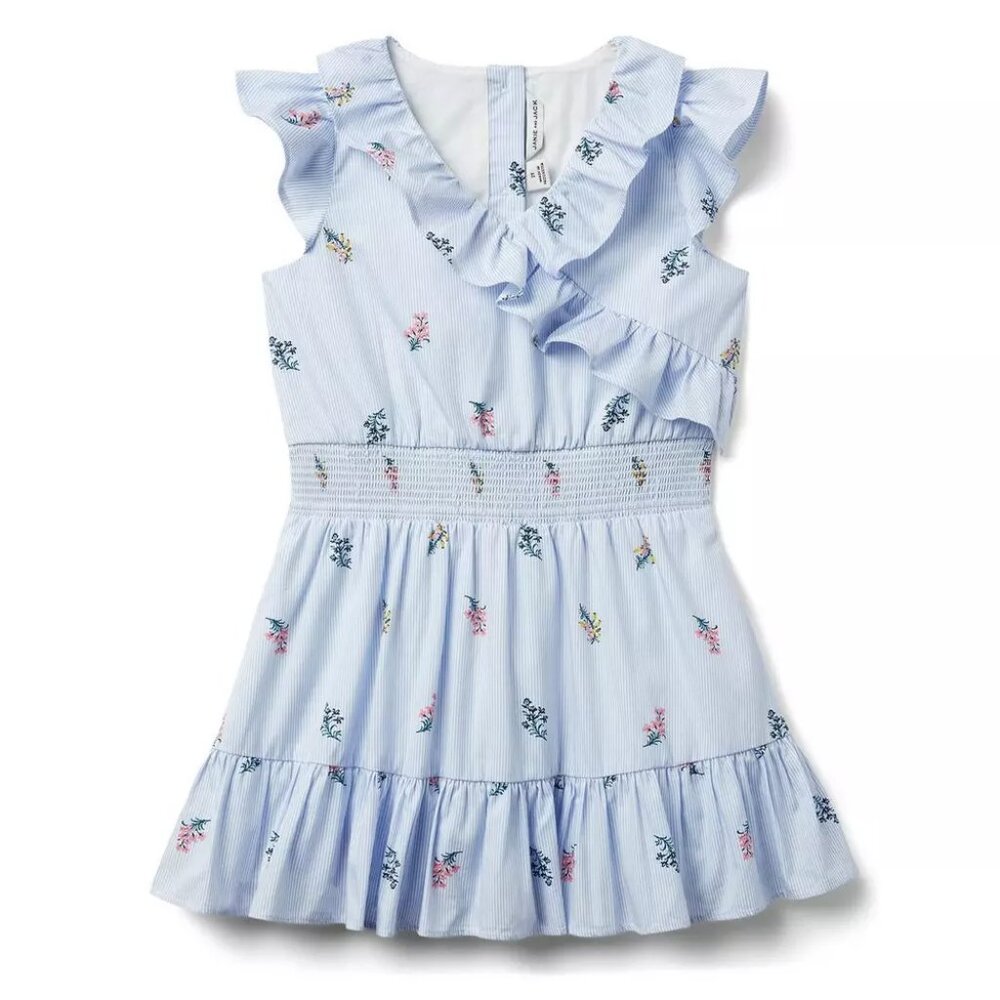 Girls Floral Striped Ruffle Dress, Size 7